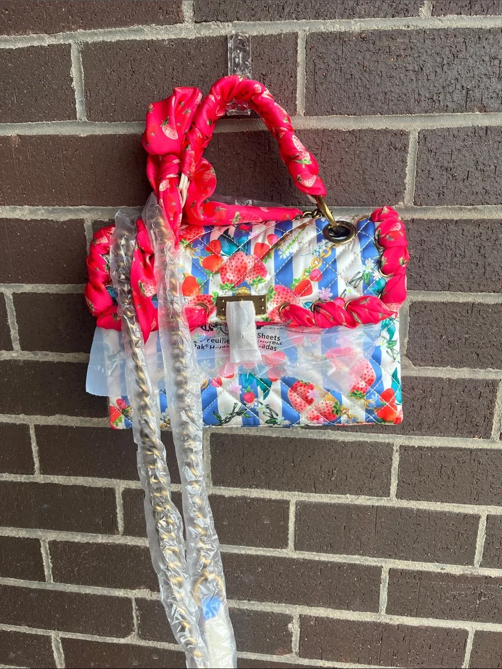 Kurt Geiger Quilted Strawberry Shoulder Bag in Bright Pink and Multi, NWT